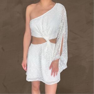 Ramy Brook Lace Asymmetric Cut Out One Shoulder Mini Dress Ivory M NEW